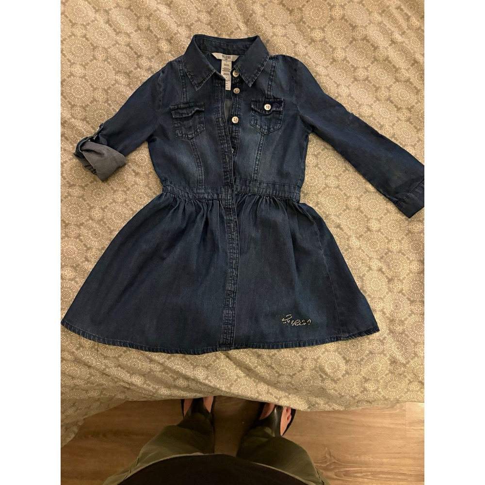 GUESS Girls Blue Denim Shirt Dress Collared Long Sleeve Button Front Size 4